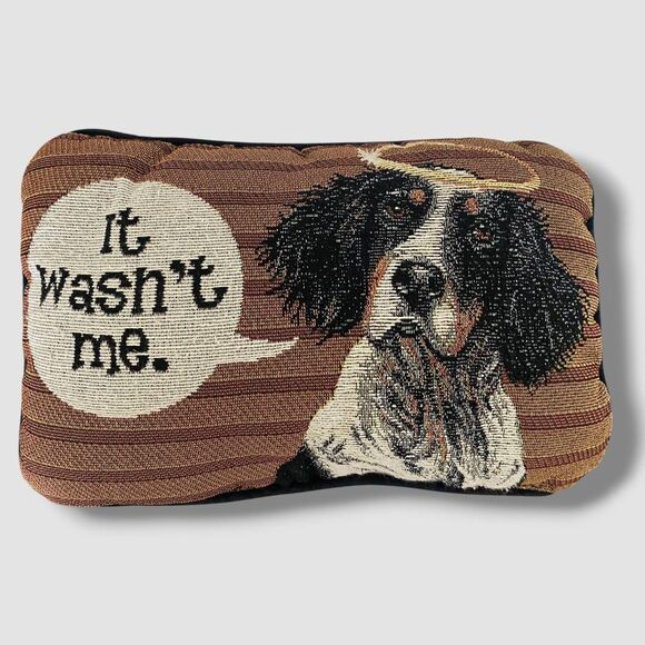 Vintage Dog Needlepoint Pillow "It wasn't me" Angel Dog  Throw Pillow Decor - Picture 1 of 5